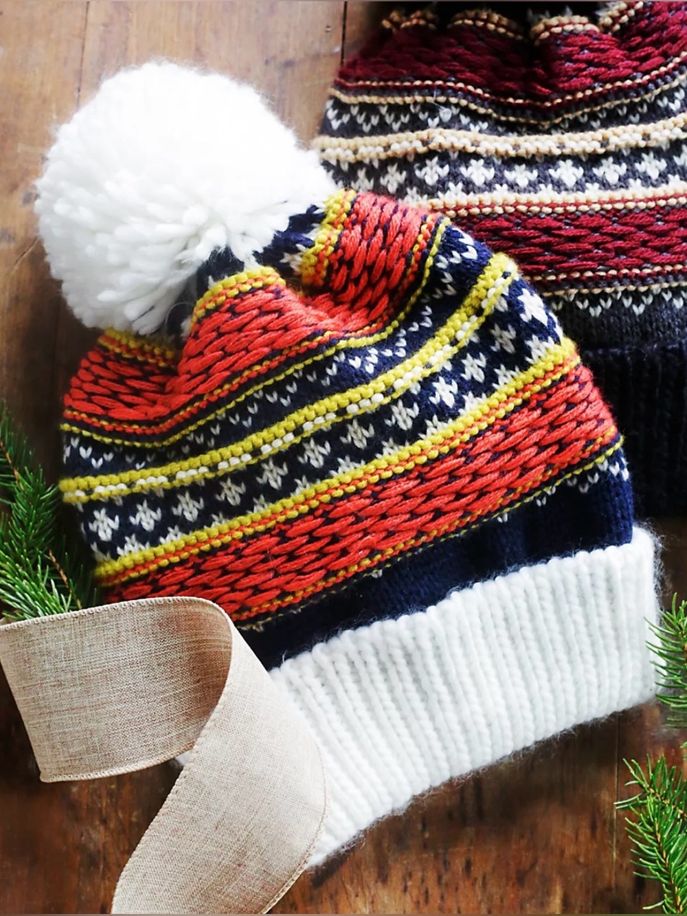Free People Snowbound Fairisle Beanie Pom Winter Hat